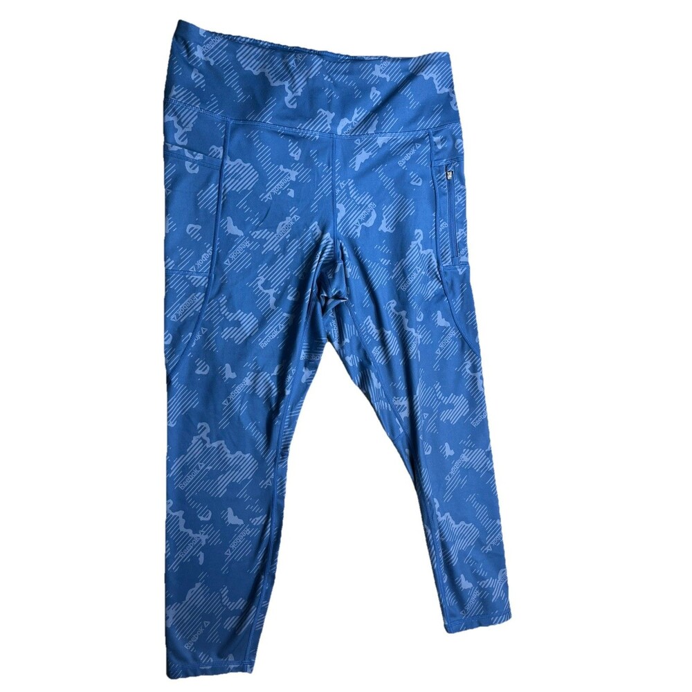 Reebok Womens XL Leggings Blue Printed Athletic Workout Pants High‎ Rise Active